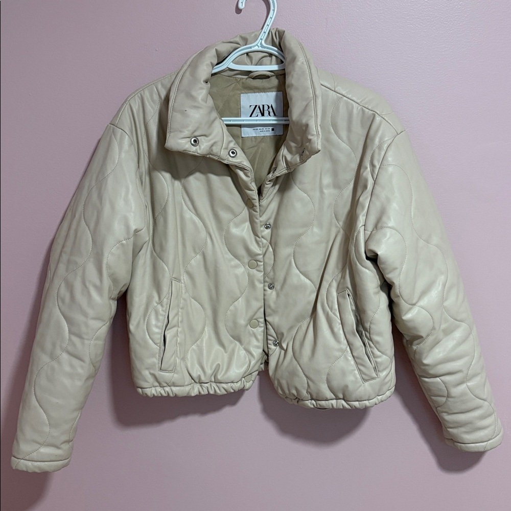 Zara Beige Quilted Leather like Jacket